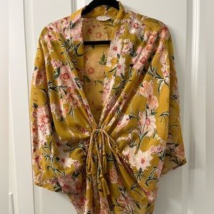 Free people yellow kimono with floral